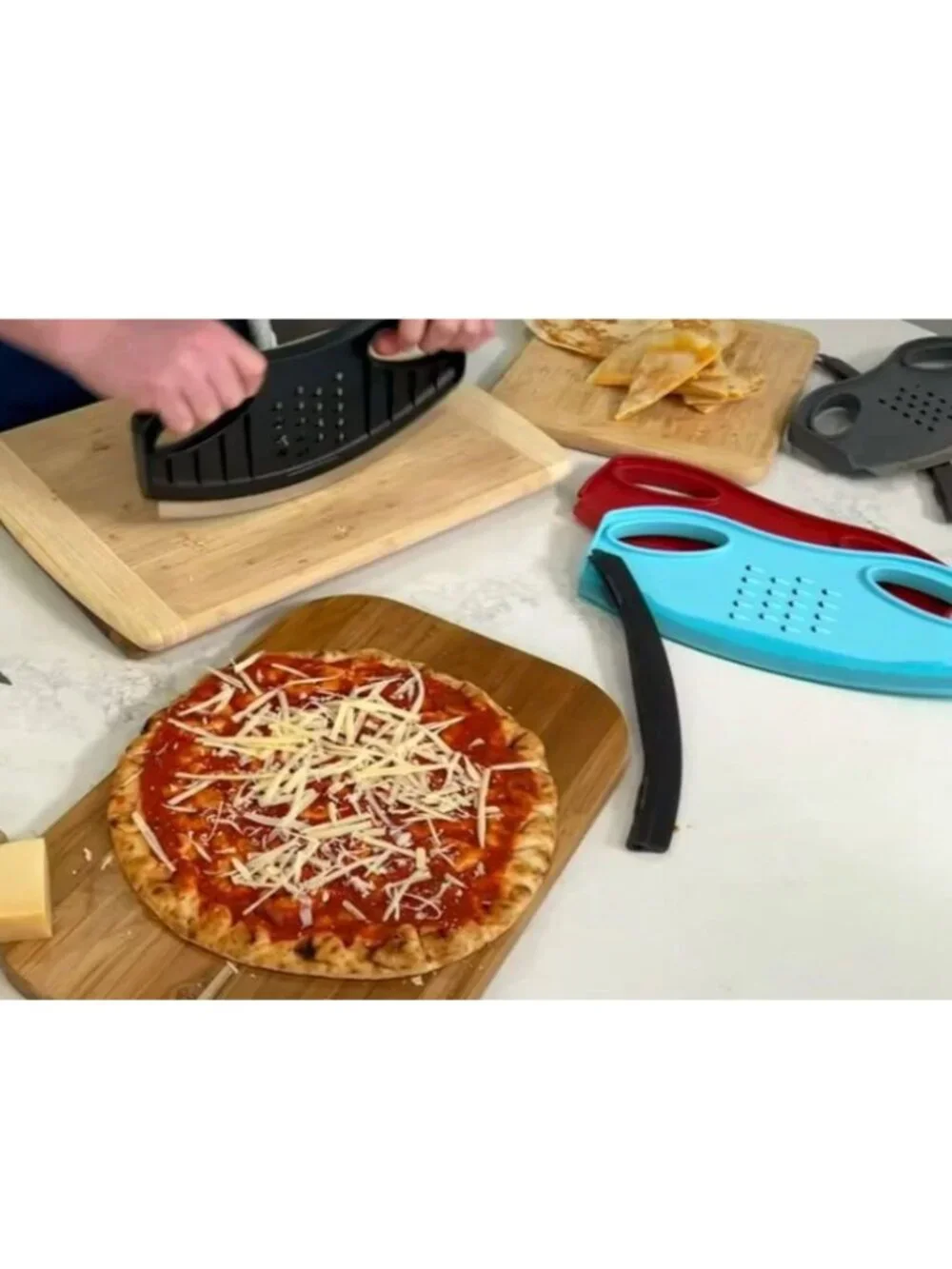 Kuhn Rikon XL Pizza Mezzaluna Knife & Grater with Sheath K51500 NEW SAGE GREEN